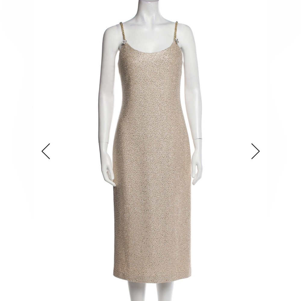 St. John Gold Chain Strap Midi Dress